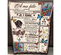 WJMSDK Couverture à Ma Fille, Personnalisee Lettre Fille Message en Français, Plaid Cadeau Fille, Cadeaux d'anniversaire, De Noël Et du Nouvel an pour Fille