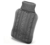 WJMY Bouillotte avec housse - 2 l - Écologique - Housse en tricot doux - Bouteille d'eau chaude - En caoutchouc naturel - Gris - Pour enfants et adultes - Soulagement de la douleur