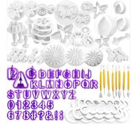 WJMY Fondant Outils Ensemble 84Pcs Outils de Modelage de Décoration de Gâteau avec Tampons Fleurs Lettres Chiffres Emporte Pièce Tampon pour Gâteau Cutter