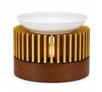 WJMY Lampe parfumée pour huiles essentielles, bougie chauffe-plat en cire | Brûleur d'encens Ø 11 cm, diffuseur d'arômes en aluminium avec bol en céramique pour aromathérapie et décoration (doré)