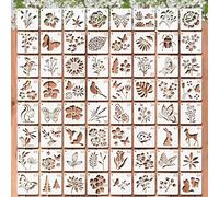 WJMY Lot de 64 pochoirs réutilisables - 7,6 x 7,6 cm - Pochoirs pour la conception textile - Pochoirs pour scrapbooking, bricolage, aérographe, peinture, pochoirs en plastique pour fleurs et animaux