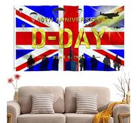 WJnflQN 80e anniversaire du drapeau du jour D, drapeau du jour J ,Drapeau d'atterrissage 5 pieds x 3 pieds Drapeau intérieur - Drapeau de jardin, drapeau commémoratif extérieur, drapeau de espoir