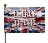 WJnflQN 80e anniversaire du jour J Drapeau de débarquement Drapeau du jour J - Drapeau de 5 pieds x 3 pieds de cour - Drapeau d'intérieur Drapeau de cour Drapeau 80e anniversaire pour l'extérieur, la