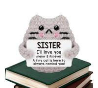 WJnflQN Chat au crochet déjà fabriqué, crochet positif pour chat | Chat tricoté à la main avec message pour les acclamations - Support émotionnel Kitty & Cheer Panier de Pâques pour femme