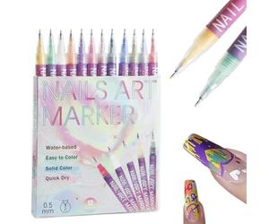 WJnflQN Ensemble de stylos à ongles, marqueurs d'ongles,Kit de vernis à manucure sec rapide avec 12 couleurs | Graffiti Graffiti Dotting Nail Drawing acrylique stylo pour femmes, filles