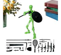 WJnflQN Figurine squelette | avec plusieurs accessoires d'action Petit squelette articulé, articulations, modèle d'horreur pour étagères, jeu de Noël, Halloween, bureaux, fête, jeu de rôle