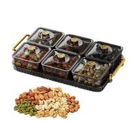 WJnflQN Plateau de service avec compartiments, plateau à collation divisé | Plateau à apéritif | Plateau de service transparent, amovible, tendance, élégant, robuste, compact, divisé avec couvercle et