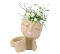 WJnflQN Pot de fleurs en forme de tête avec trous de drainage, cache-pot décoratif en résine pour l'intérieur et l'extérieur, support de plantes succulentes pour bureau et salon