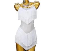 WJREGG Robes De Spectacle De Danse Latine À Franges Bretelles Tango Ballroom Dancing Tenue Jupe D'entraînement Cha Cha Dos Nu Déguisements Fox-Trot Femme,A,XXS