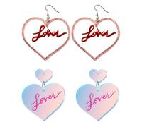 WJRQD 2 Pièces Boucles d'oreilles à clip en forme de cœur, boucles d'oreilles pendantes à double cœur, boucles d'oreilles pendantes pour femme