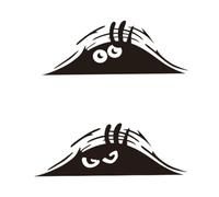 WJRQD 2 Pièces Cartoon Funny Peeking Monstre en Vinyle Autocollant,Peeking Monster Effrayant Yeux Autocollant de Voiture Peeking Elf Decal Imperméable Sourire et Angry Noir Autocollants (Noir)