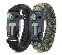 WJRQD Bracelets de Survie en paracorde (Lot de 2) ，5 in 1 Allume-feu en Silex et Acier, sifflet, Boussole, Longueur de Bracelet réglable pour Camping, Survie en Pleine Nature