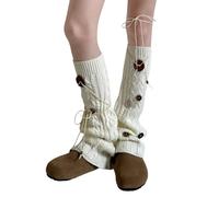 Wjsdsg Chaussettes chauffe-pieds pour femme, jambières d'hiver torsadées tricotées avec boutons doux, couvre-jambes sans pieds, longueur genou, chaussettes streetwear, Tel que montré, taille unique