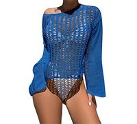 Wjsdsg Femmes Bikinis Pullover Crop Top Hollow-Out Crochet Manches Longues Mesh Beachwear Down Sleep Maillots de bain