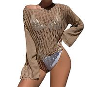 Wjsdsg Femmes Bikinis Pullover Crop Top Hollow-Out Crochet Manches Longues Mesh Beachwear Down Sleep Maillots de bain