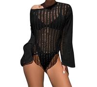 Wjsdsg Femmes Bikinis Pullover Crop Top Hollow-Out Crochet Manches Longues Mesh Beachwear Down Sleep Maillots de bain