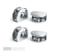 WJUAN 4 Pièces Clip en Verre Demi-Cercle, Convient Pour La Maison, Hôtel, Bureau, Coiffeur Etabli Miroir Supports D'étagère en Verre (Argent)