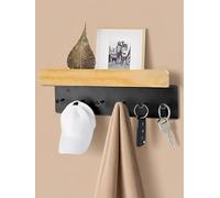 WJUAN Boîte à clés murale avec étagère et 6 crochets - Porte-clés mural en bois et métal, vide-poche mural pour entrée, couloir, cuisine, avec vis et chevilles incluses