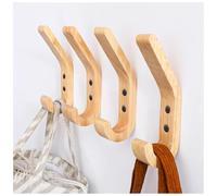 WJUAN Porte-manteau Mural en Bois Massif (4 Pièces) - Crochets Design en Chêne Poli à Main - Support 10kg - Pour Cuisine, Chambre & Salle de Bain