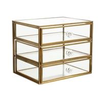 WJUHYGTF Boîte À Bijoux en Verre avec 3 Tiroirs, Accessoire De Bureau, Organisateur De Palettes, Support De Rangement Transparent pour Petits Objets, Vitrine À Bijoux, Décorative,B