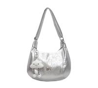 WJUHYGTF Sac À Bandoulière pour Dames, Sacs À Main en Cuir PU Croissant Lune Sac Fourre-Tout Épaule pour Femmes Femmes Bretelles Interchangeables Pratiques,Argent