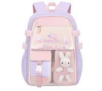 WJUHYGTF Sac À Dos pour Filles Sables Mouvants, Lapins Kawaii Bad Bunny Grande Pièce Préscolaire Réfrigérateur Porte Enfants Mignon Cartable pour Écoliers Enfants Adolescents,Violet,S