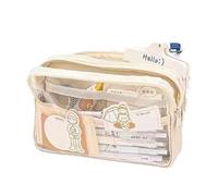WJUHYGTF Trousse en Maille Kawaii, Boîte De Fournitures Scolaires Transparente Esthétique Grande Capacité Filles Adolescent Trousse À Crayons Trousse,Beige