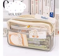 WJUHYGTF Trousse en Maille Kawaii, Boîte De Fournitures Scolaires Transparente Esthétique Grande Capacité Filles Adolescent Trousse À Crayons Trousse,Vert