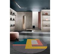 WJW-DT Tapis Tapis Ronds de Style Géométrique, Jaune Rouge Gris Bleu Grand Tapis pour Salon Entrée Tapis de Sol Piano Pad Diamètre 80100120140160180200250 300cm-250 CM-98 Pouces