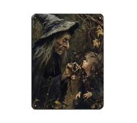 WJWART Poster rétro en métal avec portrait de Baba Yaga mystique - Art chic - Peinture en fer - Pour bar, personnes, grotte, café, famille, garage - Décoration murale - 30 x 40 cm