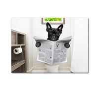 WJWGP Salle De Bains Murale Art Affiche Chien Lecture Journal CréAtivité Toile Tableau Peinture DrôLe Chien Toilette Murale Tableaux Moderne WC Decoration De La Maison 40x60 Cm Pas De Cadre