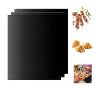WJWINER Lot de 3 Tapis de Cuisson Reutilisable, Feuille Protection Four, Tapis de Cuisson 40x30CM Noir Résistant à Chaleur, Réutilisable, Nettoyable, Peut Être Coupé, pour Barbecue à Gaz ou Charbon