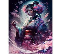 WJWWANG Peinture par Numéros pour Adultes Kit de Peinture à l'huile sur Toile par Numéro pour ou Débutants Geisha japonaise au clair de lune Avec Pinceaux Peinture à Dessin 40 x 50 cm