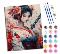 WJWWANG Peinture par Numéros pour Adultes Kit de Peinture à l'huile sur Toile par Numéro pour ou Débutants Geisha samouraï japonaise Avec Pinceaux Peinture à Dessin 40 x 50 cm