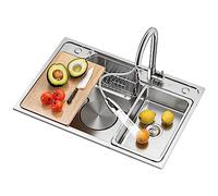 WJYCGFKJ Éviers De Cuisine Éviers De Cuisine Évier De Cuisine De Style Japonais Encastré avec Support De Rangement, Éviers À Cuve Unique en Acier Inoxydable 304, Poste De Travail