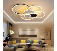 WJYCYN Dimmable Grand salon lampe LED 7Ring Blanc & Noir Plafonnier chambre à coucher modernes avec télécommandes Eclairage de plafond Métal Acrylique Plafonnier Bureau Salle à manger 6 flammes 80W