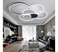WJYCYN Dimmable Grand salon lampe LED 7Ring Blanc & Noir Plafonnier chambre à coucher modernes avec télécommandes Eclairage de plafond Métal Acrylique Plafonnier Bureau Salle à manger 7 flammes 100W