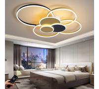 WJYCYN Dimmable Grand salon lampe LED 7Ring Or & noir Plafonnier chambre à coucher modernes avec télécommandes Eclairage de plafond Métal Acrylique Plafonnier Bureau Salle à manger 6 flammes 80W