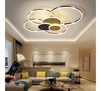 WJYCYN Dimmable Grand salon lampe LED 7Ring Or & noir Plafonnier chambre à coucher modernes avec télécommandes Eclairage de plafond Métal Acrylique Plafonnier Bureau Salle à manger 7 flammes 100W