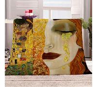 WJYMJJ Couverture en Molleton de Flanelle Le Baiser de Klimt Douce, Duveteuse, Chaude - Couverture lit en Microfibre pour Canapé et Lit 180x220 cm