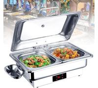 WJYTDHIQS 9 L Chafing Dish Buffet Electrique en Acier Inoxydable, Chauffe-Buffet Professionnel 600 W, avec Affichage numérique de la température (30-90 °C), idéal pour la Restauration et Les fêtes