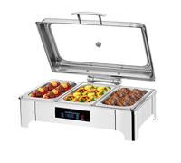 WJYTDHIQS 9l Chafing Dish Buffet, Chauffe Plat Buffet INOX Electrique avec Couvercle en Verre Visible, Chauffe-Plats Électrique en Acier Inoxydable Buffets- Meilleur Choix pour buffets et fêtes