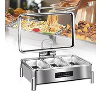 WJYTDHIQS 9L Chauffe Plats avec Contrôle De Température, Chafing Dish Electrique, en Acier Inoxydable, Marmite Chauffante Buffet pour Restaurants Banquets, 35-85℃ Température Réglable