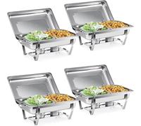 WJYTDHIQS Lot de 4 Ensemble de Buffet à réchaud, Buffets Chauffants avec Pinces et Cuillères, 9L Ensemble de Restauration rectangulaire en Acier Inoxydable avec bacs à Nourriture