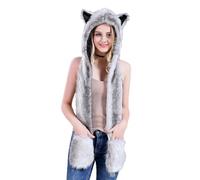 WKabnkn Bonnet cache-oreilles en fourrure pour adulte - Écharpe de dessin animé - Gants de trappeur pour temps froid - Accessoires d'extérieur chauds - Accessoire d'hiver, gris, taille unique