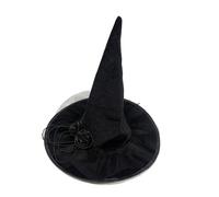 WKabnkn Chapeau enchanteur avec fleur et chaîne de perles pour Halloween, déguisement, carnaval, adultes, chapeau de sorcière pointu, ornement mystérieux