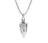 WKabnkn Collier avec pendentif en forme de tête de lance mythologique punk - Longue lettre - Bijoux pour homme - Accessoires en acier inoxydable - Chaîne de cou en acier inoxydable
