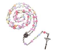 WKabnkn Collier chapelet catholique à fleurs colorées pour femmes et filles avec pendentif crucifix et croix