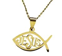 WKabnkn Ichthys Collier en acier inoxydable avec pendentif en forme de poisson 50 cm Convient pour bénédiction religieuse, taille unique, Comme décrit, Comme décrit.