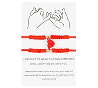 WKabnkn Lot de 2 bracelets noirs et rouges pour couple créatif avec nœud chinois et aimant en forme de cœur, taille unique, Comme décrit